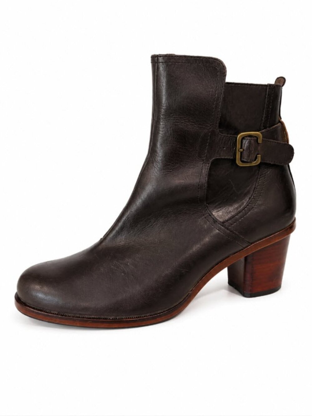 Anthropologie J Shoes Grey Leather Ankle Booties Side Buckle 39